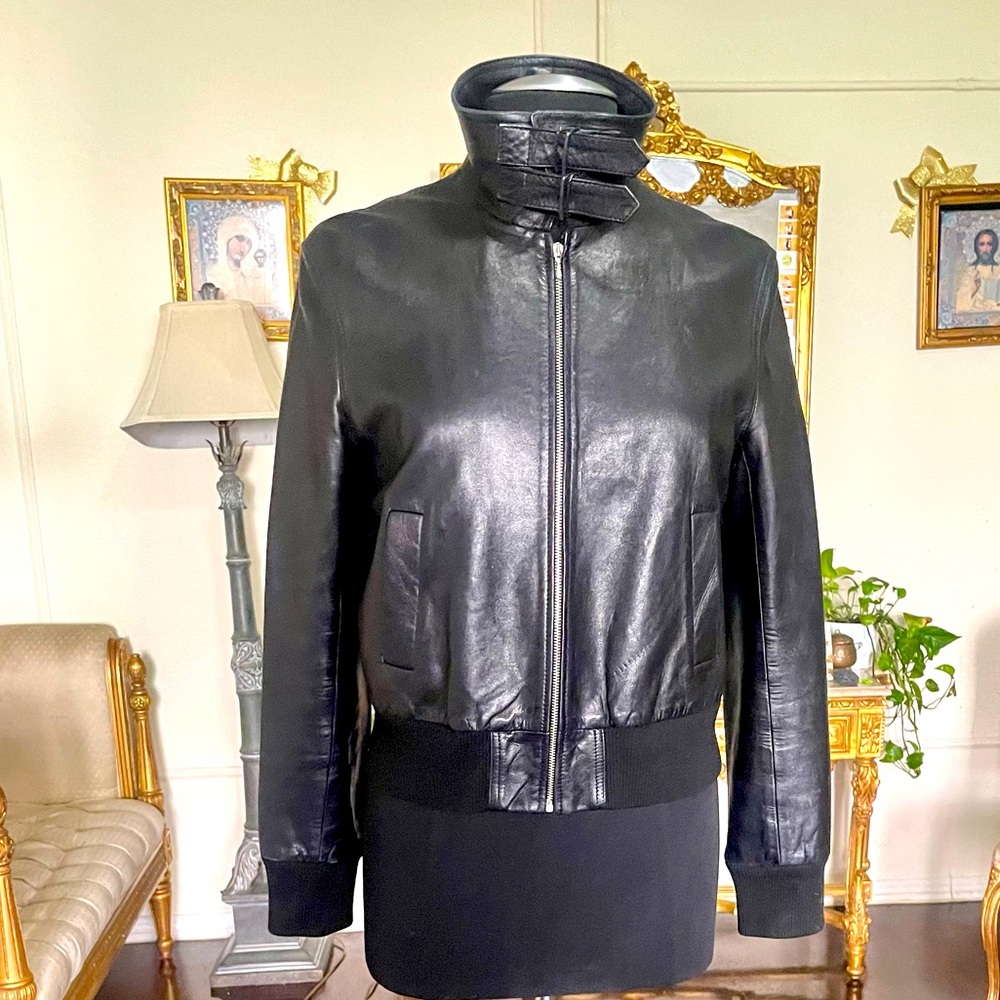 Sold !!!Black Leather Jacket with Buckles